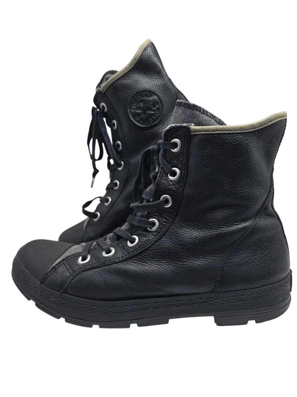 Converse All Star Black Leather High-Top Boots Unisex Size 12